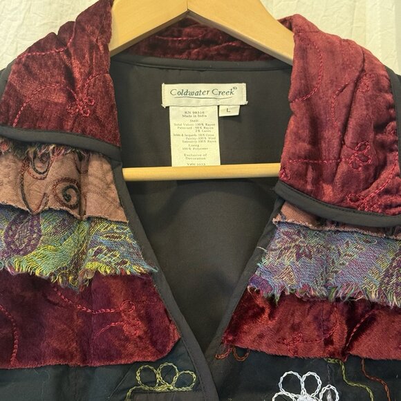 Coldwater Creek Vest Women L Ruffle Patchwork Textured Artsy Festival Indie Boho - Picture 4 of 10